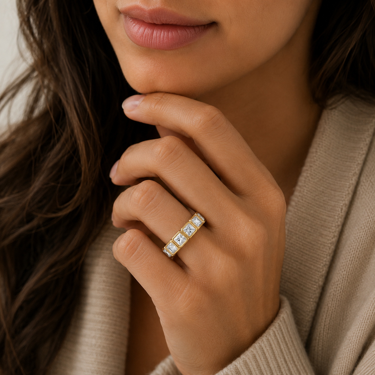 Radiant Cut Lab Grown Diamond Bezel Eternity Wedding Band