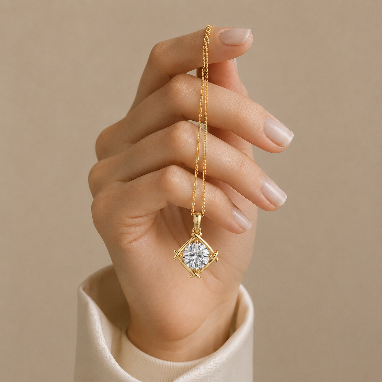 Cushion Cut Lab Grown Diamond Compass Pendant Necklace