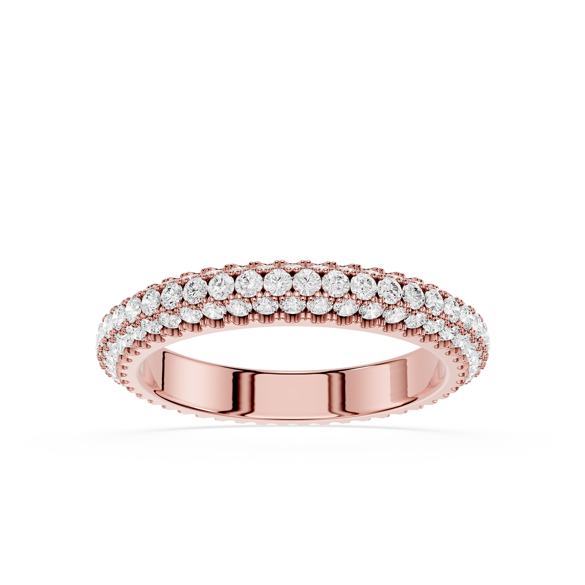 Gold Three Row Round Cut Lab Grown Diamond Eternity Ring in rose gold