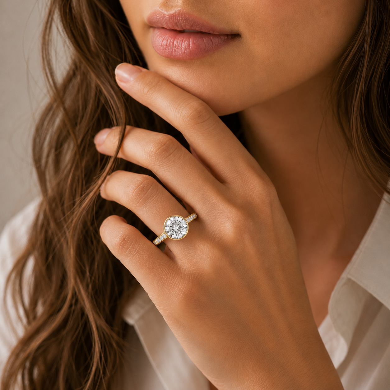 Round Cut Lab Grown Diamond Channel Accent Ring