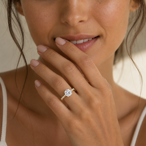 Round Cut Lab Grown Diamond Graduated Accent Engagement Ring