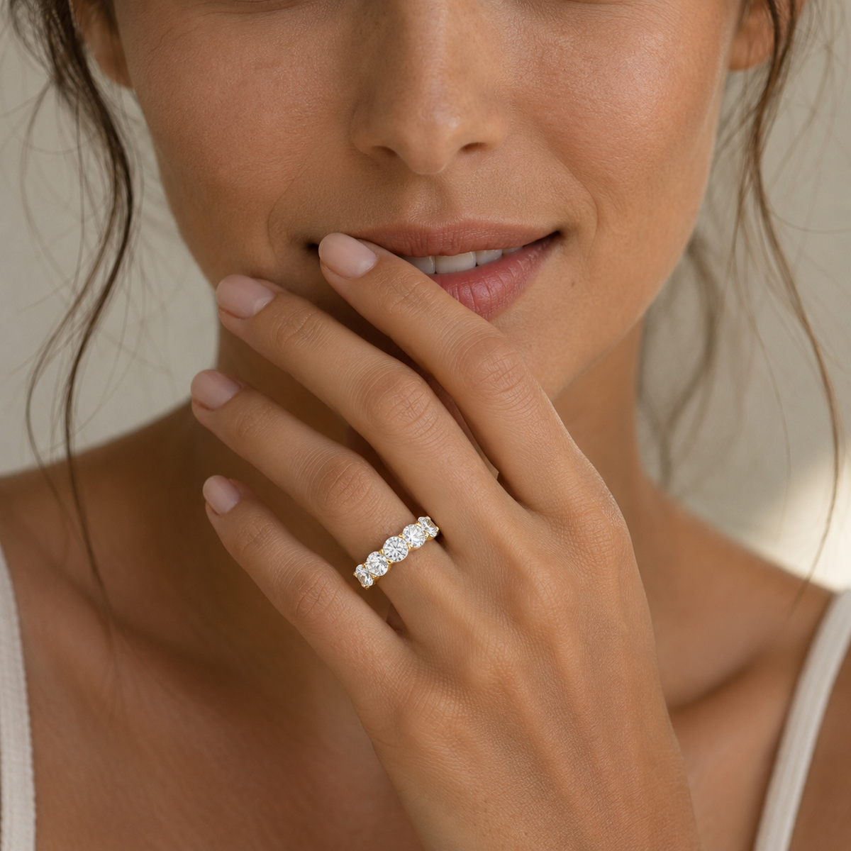 Round Cut Lab Grown Diamond Graduated Five Stone Anniversary Ring