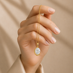 Oval Cut Lab Grown Diamond Half Bezel Pendant Necklace