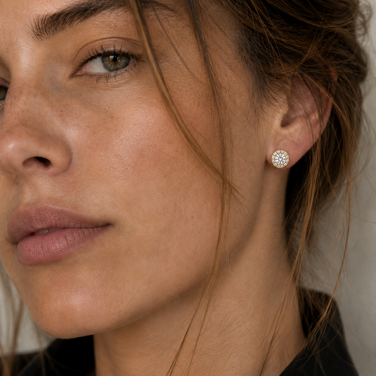 Round Halo Lab Grown Diamond Stud Earrings for Women