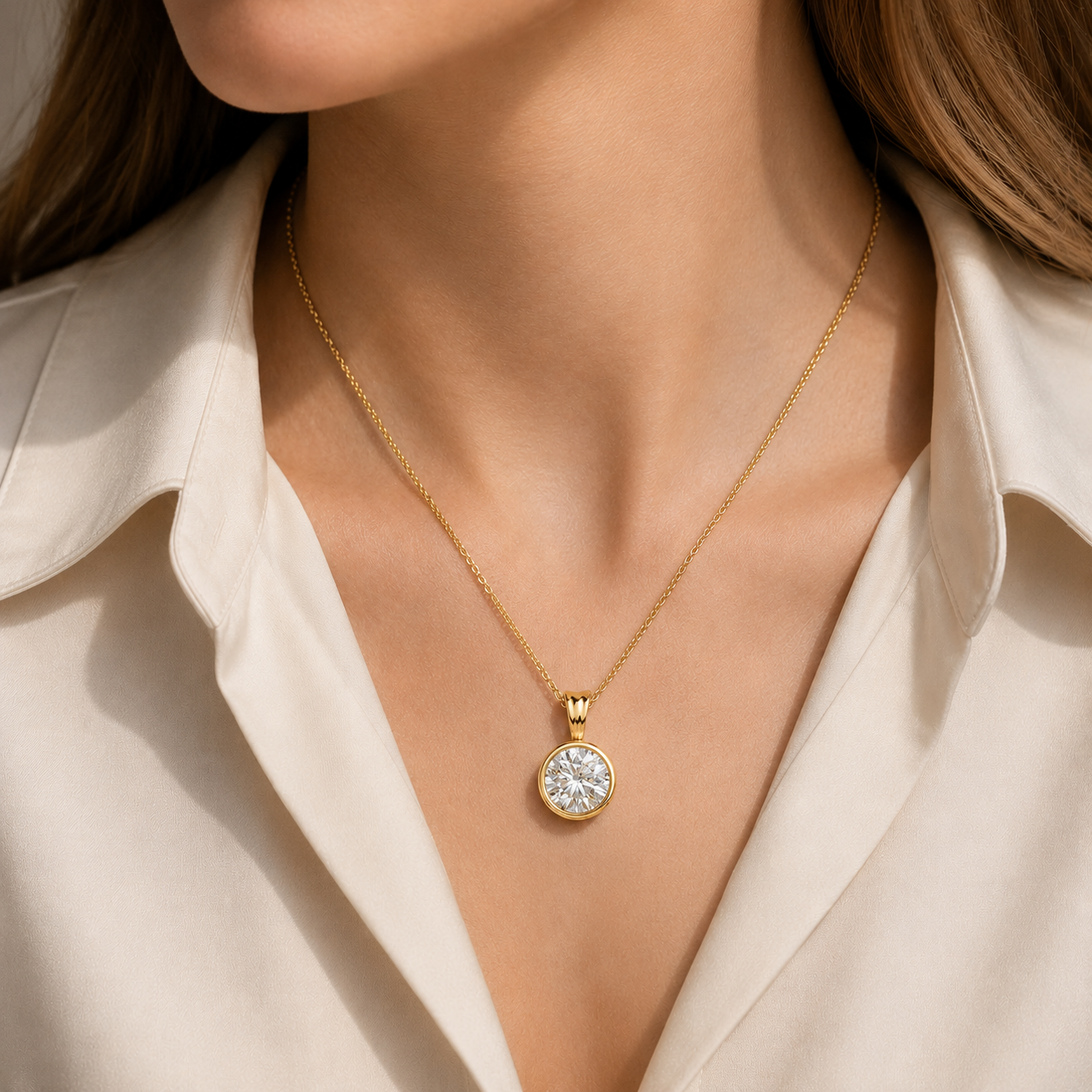 Round Lab Grown Diamond Bezel Pendant Necklace