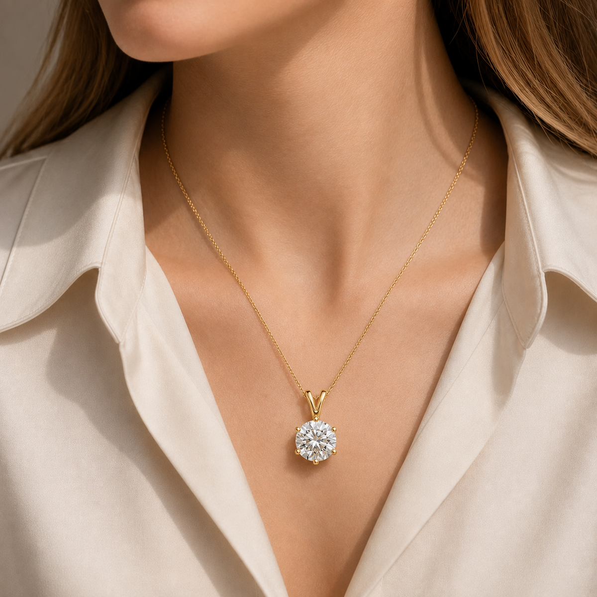 Round Lab Grown Diamond Classic Pendant Necklace