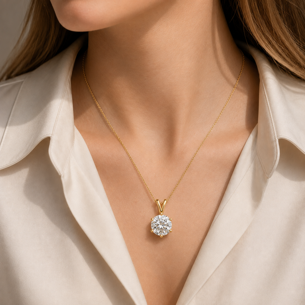 Round Lab Grown Diamond Classic Pendant Necklace