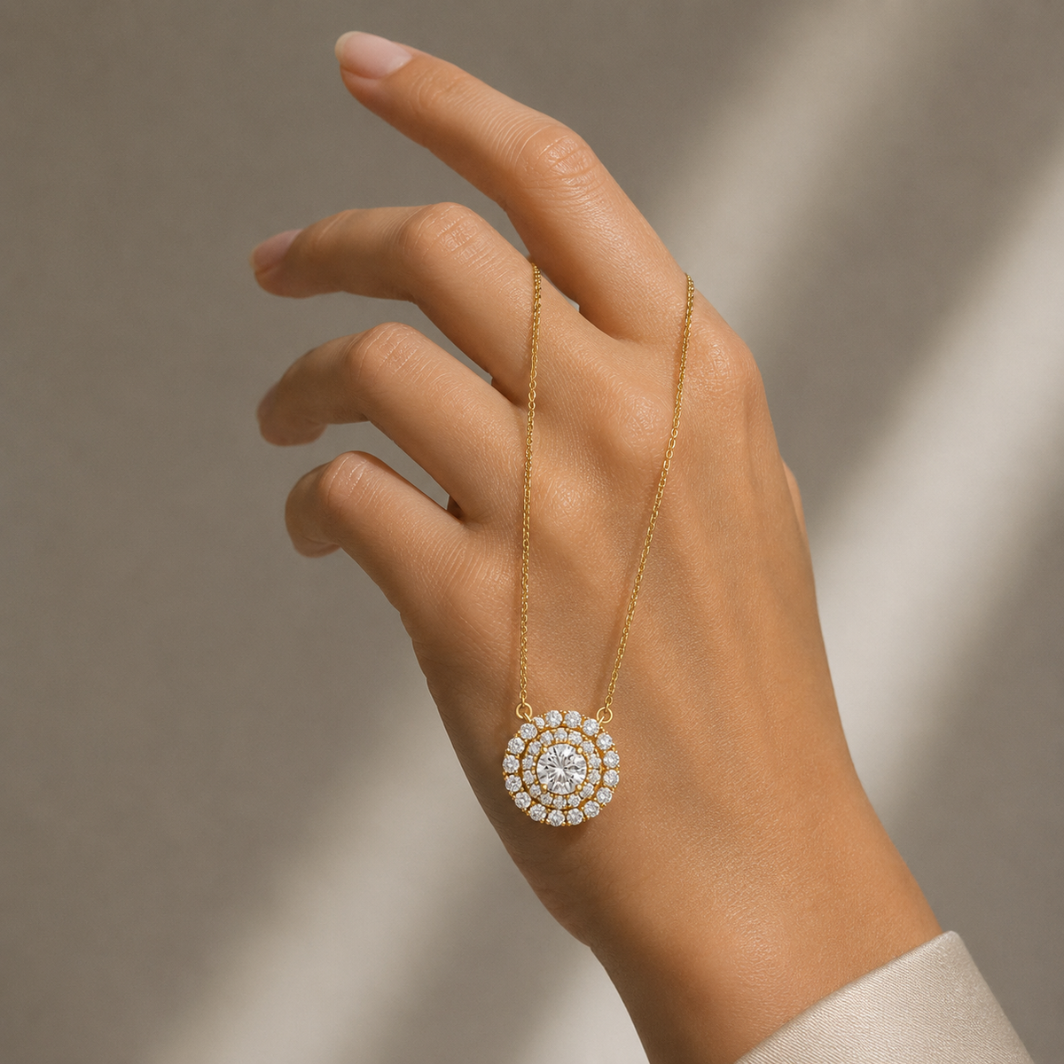 Round Lab Grown Diamond Double Halo Pendant Necklace