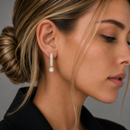 Round Lab Grown Diamond Drop Huggie Earrings