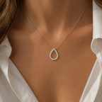 Round Lab Grown Diamond Open Teardrop Pendant Necklace