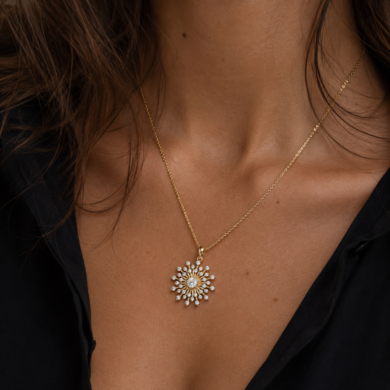 Round Lab Grown Diamond Sunburst Pendant