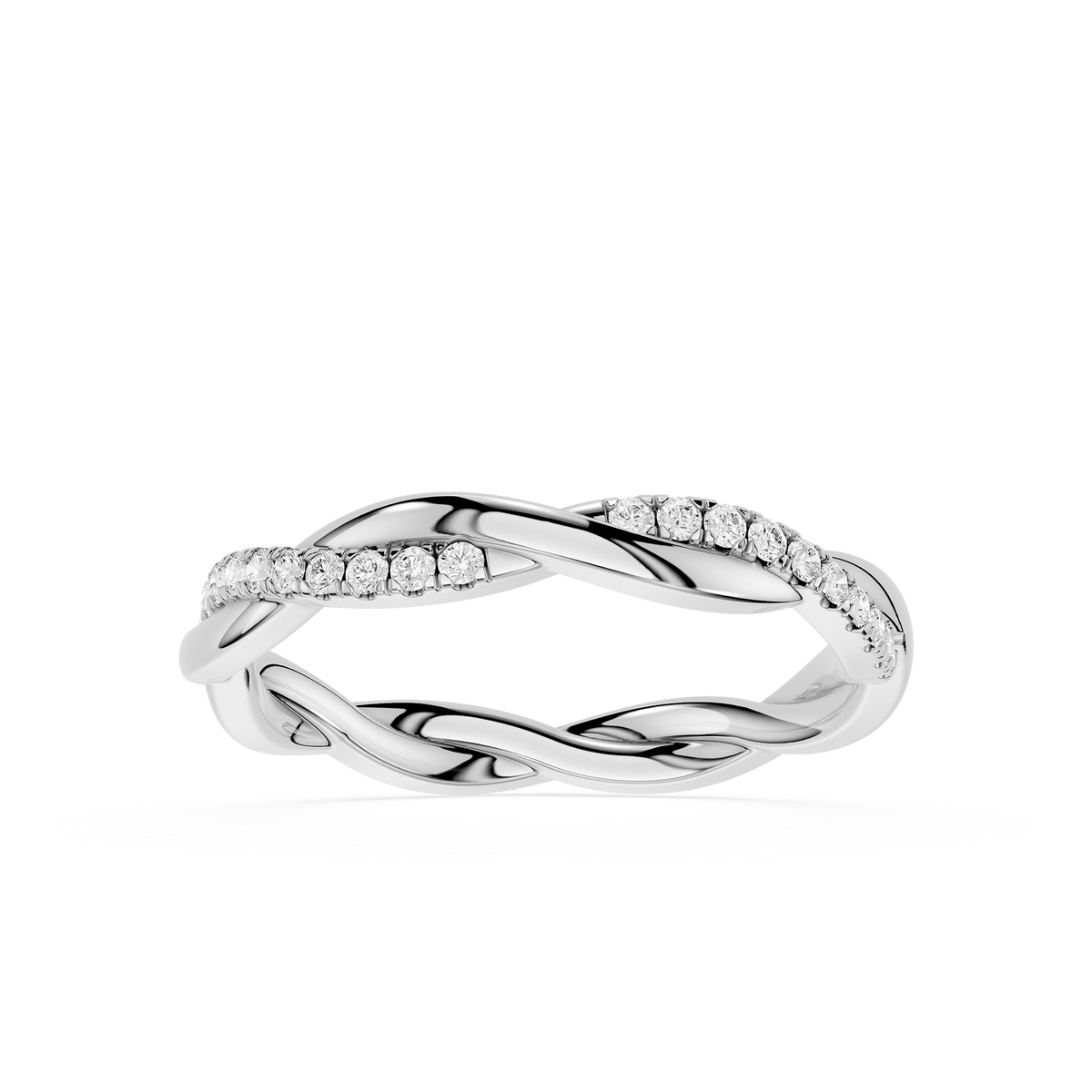 Round cut lab grown diamond twisted wedding band in White Gold