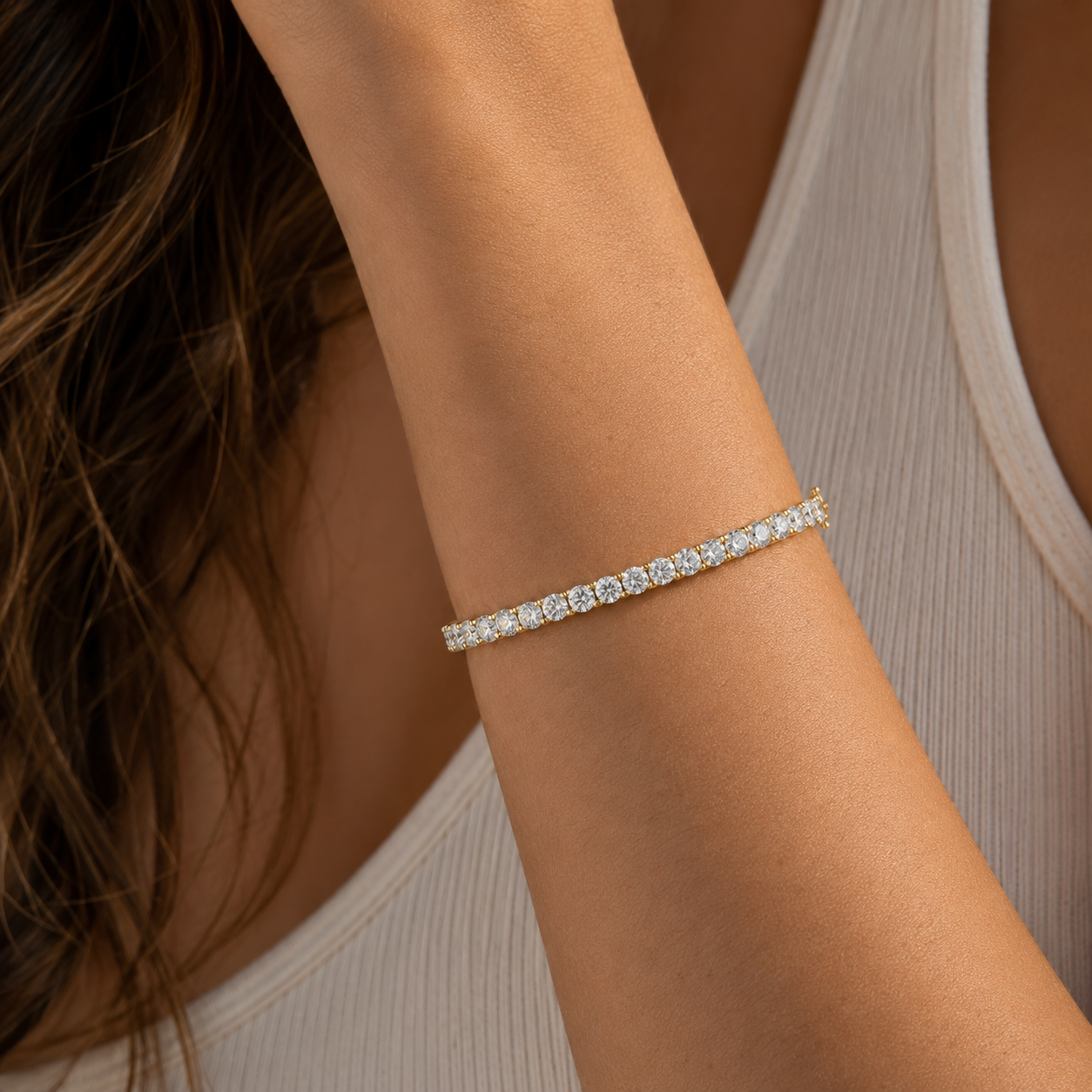 Round Lab Diamond Single Row Bangle Bracelet