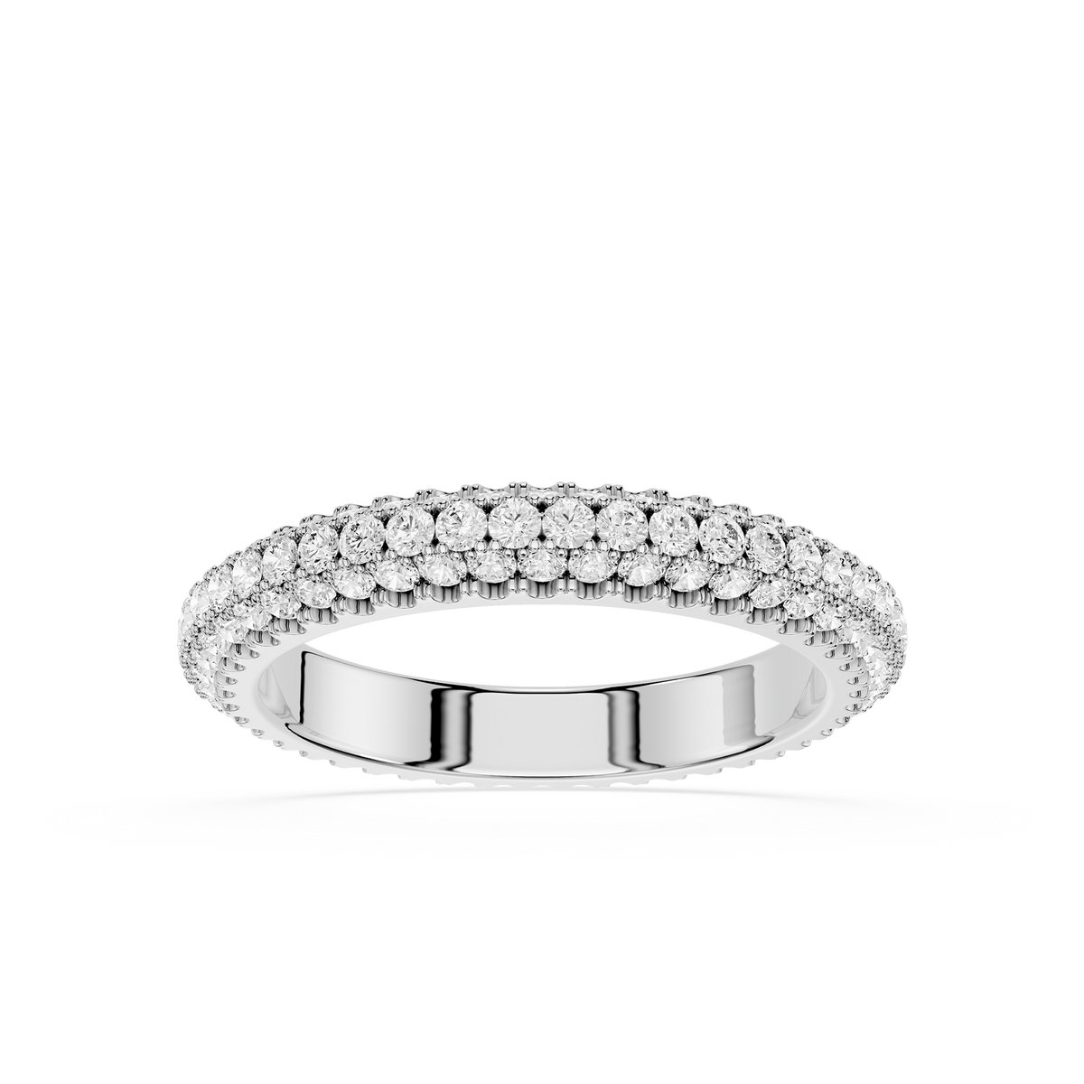 Three row round cut lab grown diamond eternity ring in white gold