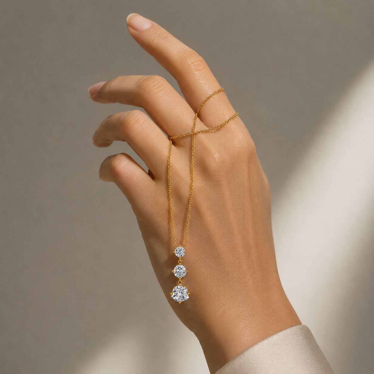 Three Stone Lab Grown Diamond Drop Pendant Necklace