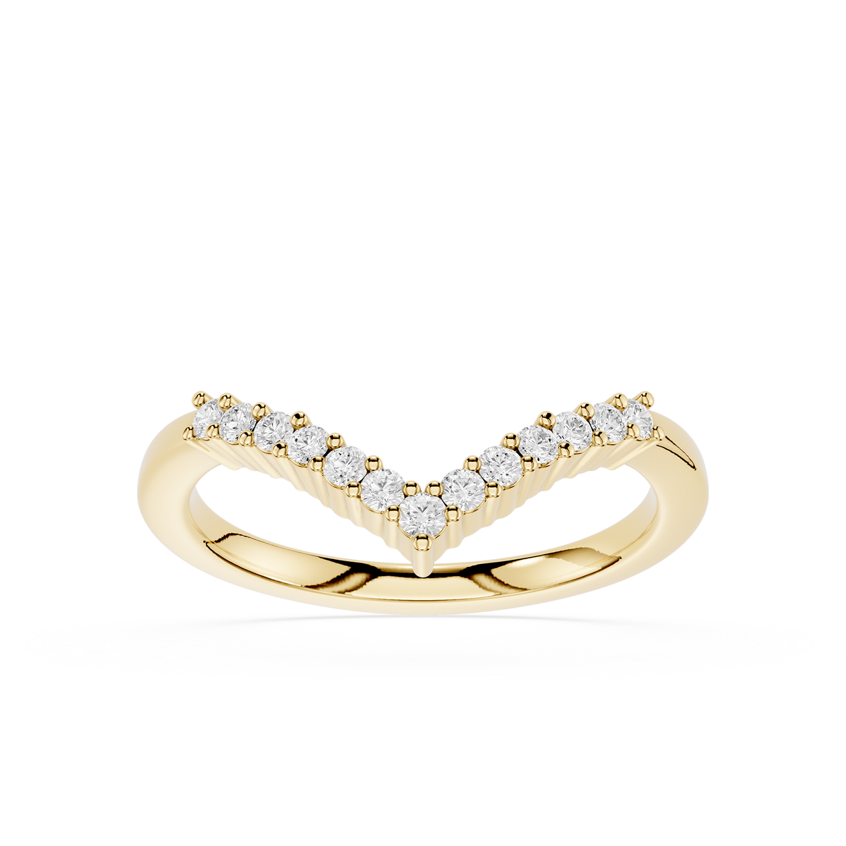 V Shaped Wedding Band with 13 Round Cut Lab Grown Diamond in Yellow Gold
