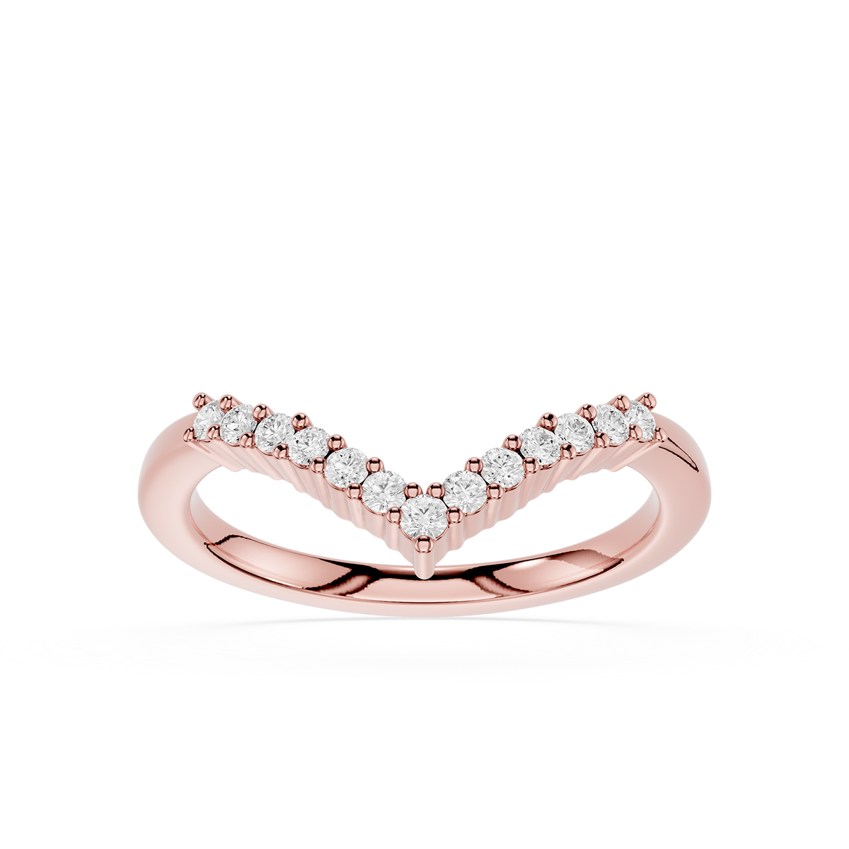 V Shaped Wedding Band with multiple Round Cut Lab Grown Diamond in Rose Gold