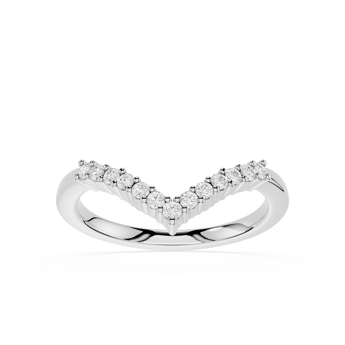 V Shaped Wedding Band with Round Cut Lab Grown Diamond n White Gold