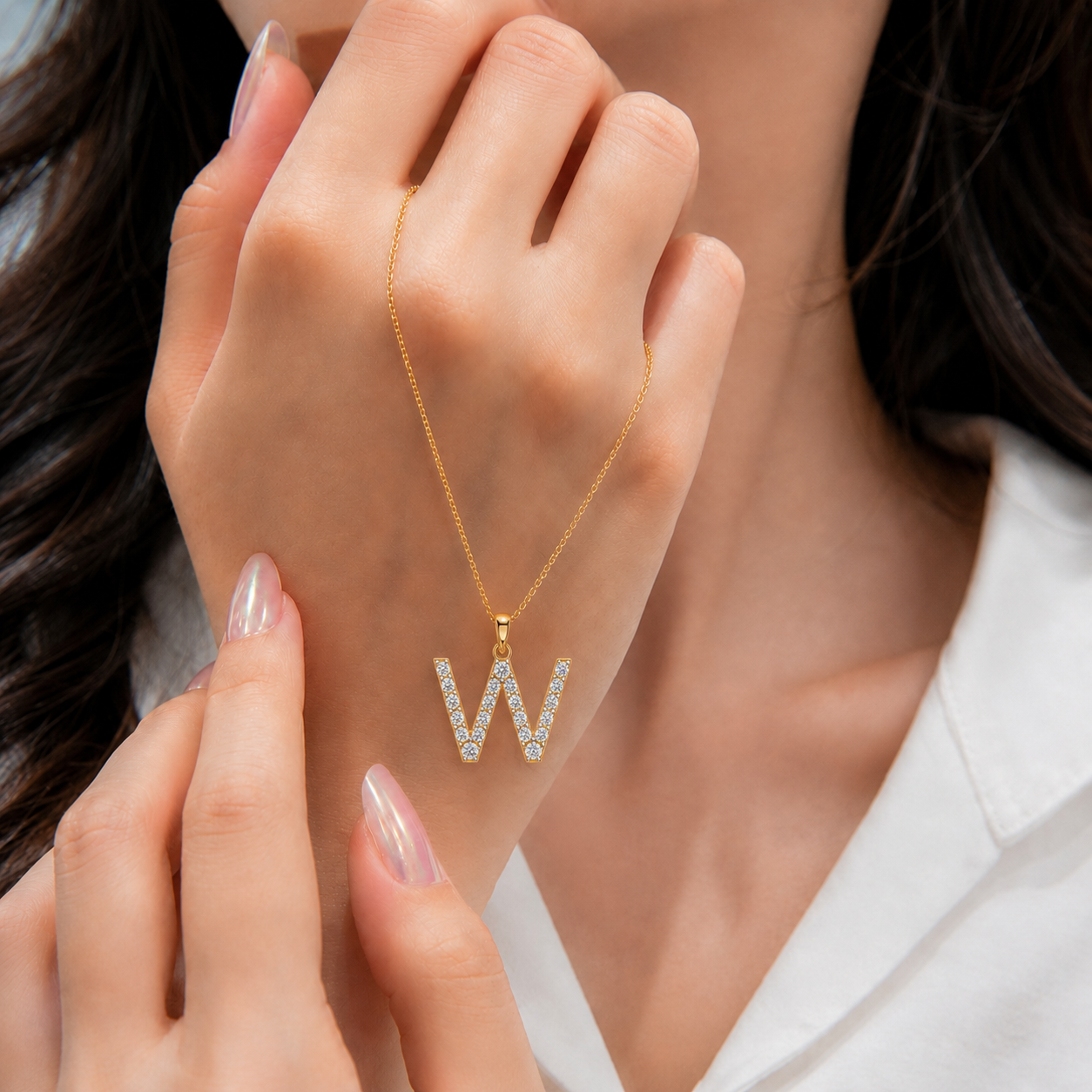 W Lab Grown Diamond Initial Pendant Necklace