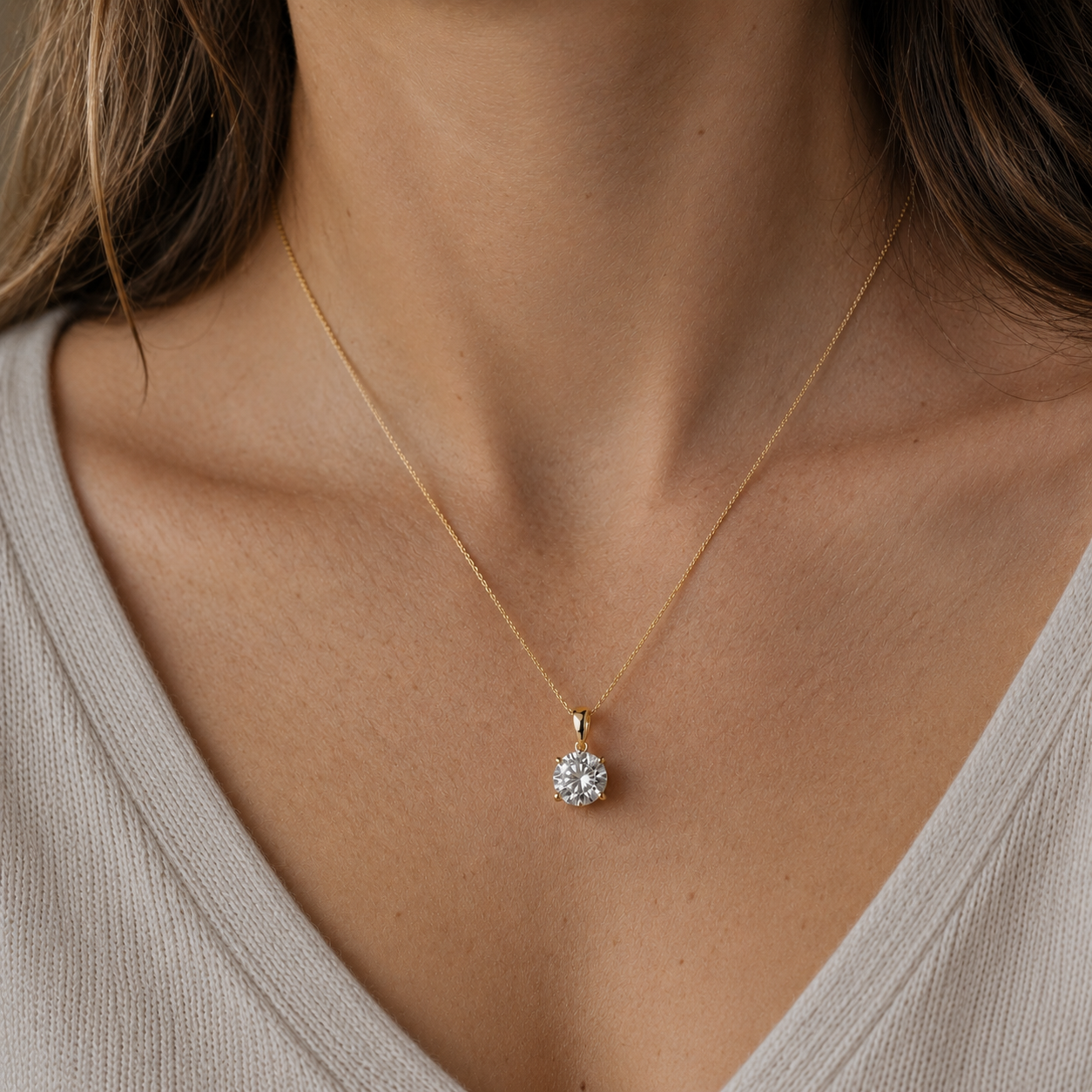 Round Lab Grown Diamond Solitaire Pendant Necklace