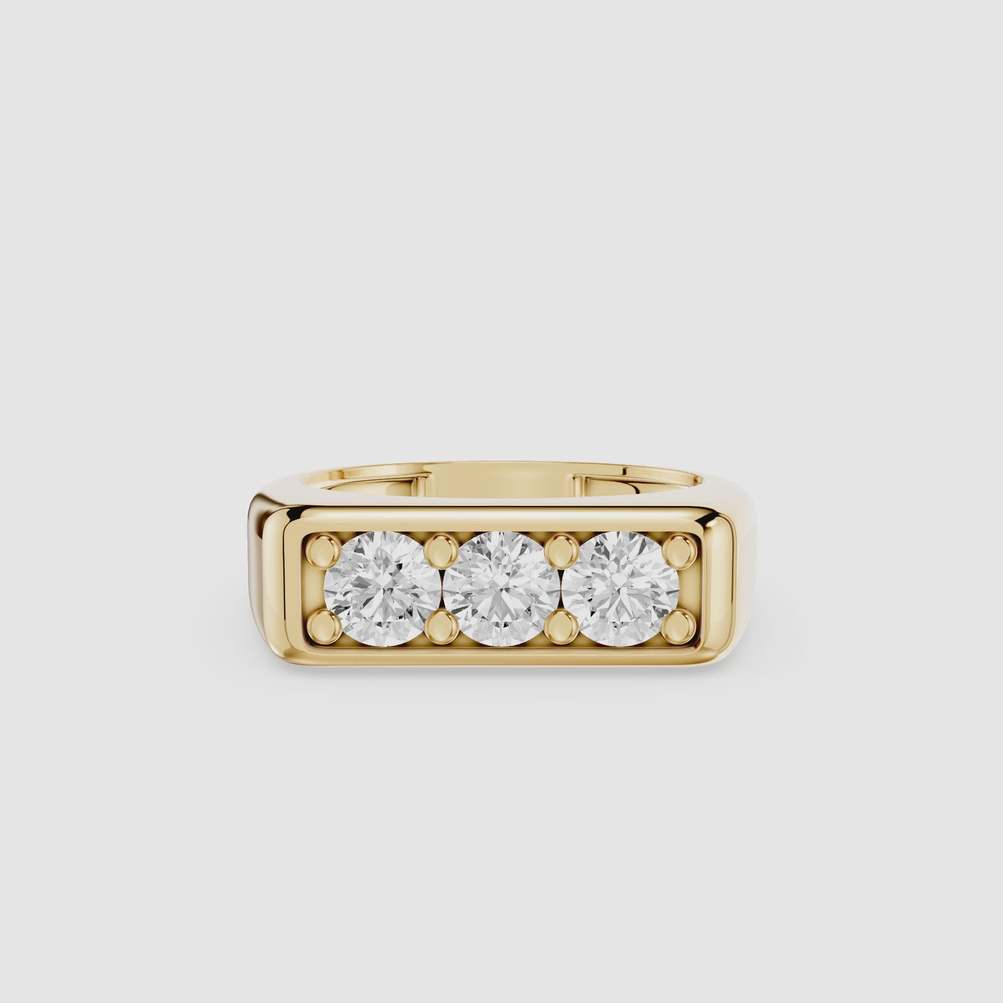 Three Stone Lab Diamond Men's Signet Ring