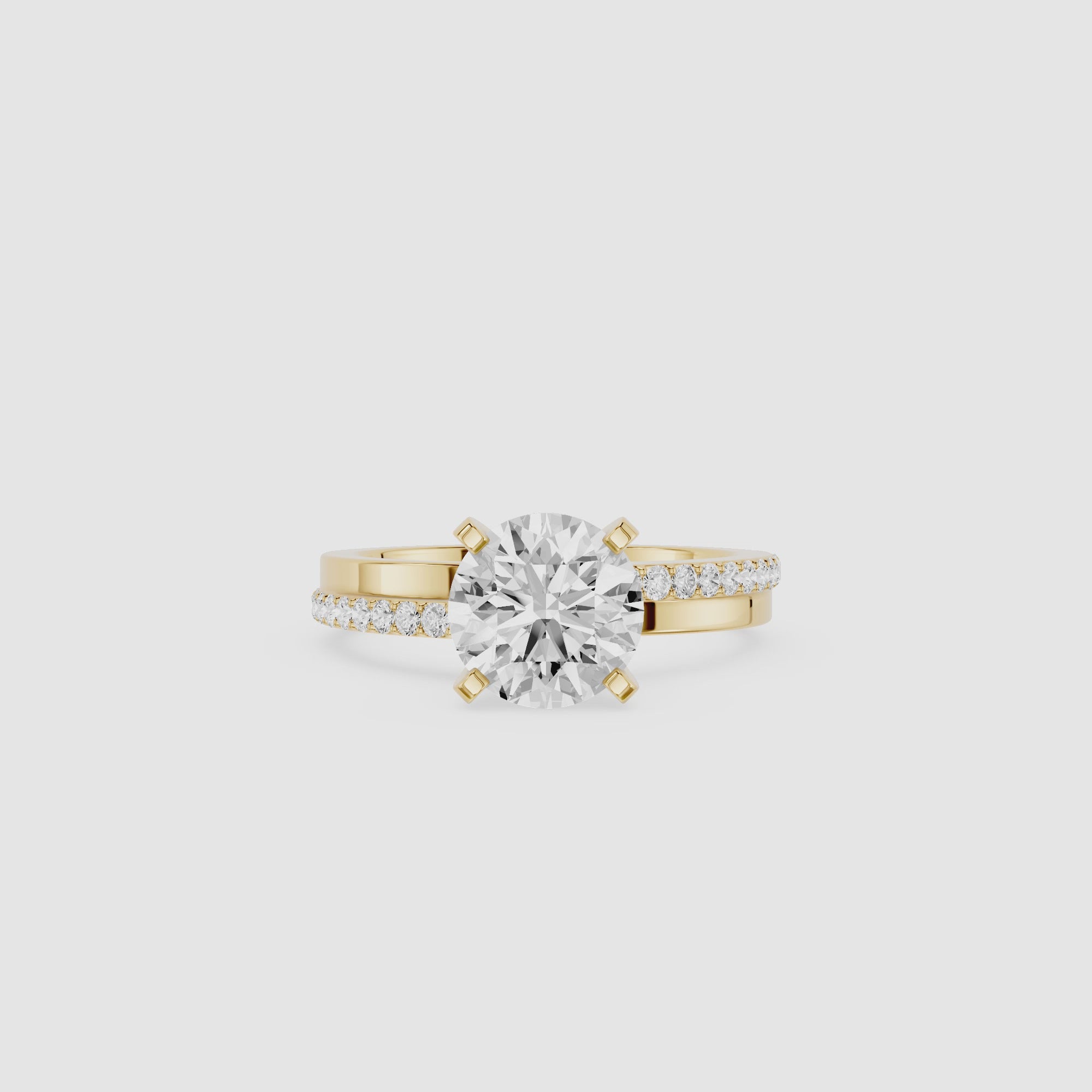 Round Lab Diamond Pave Solitaire Engagement Ring