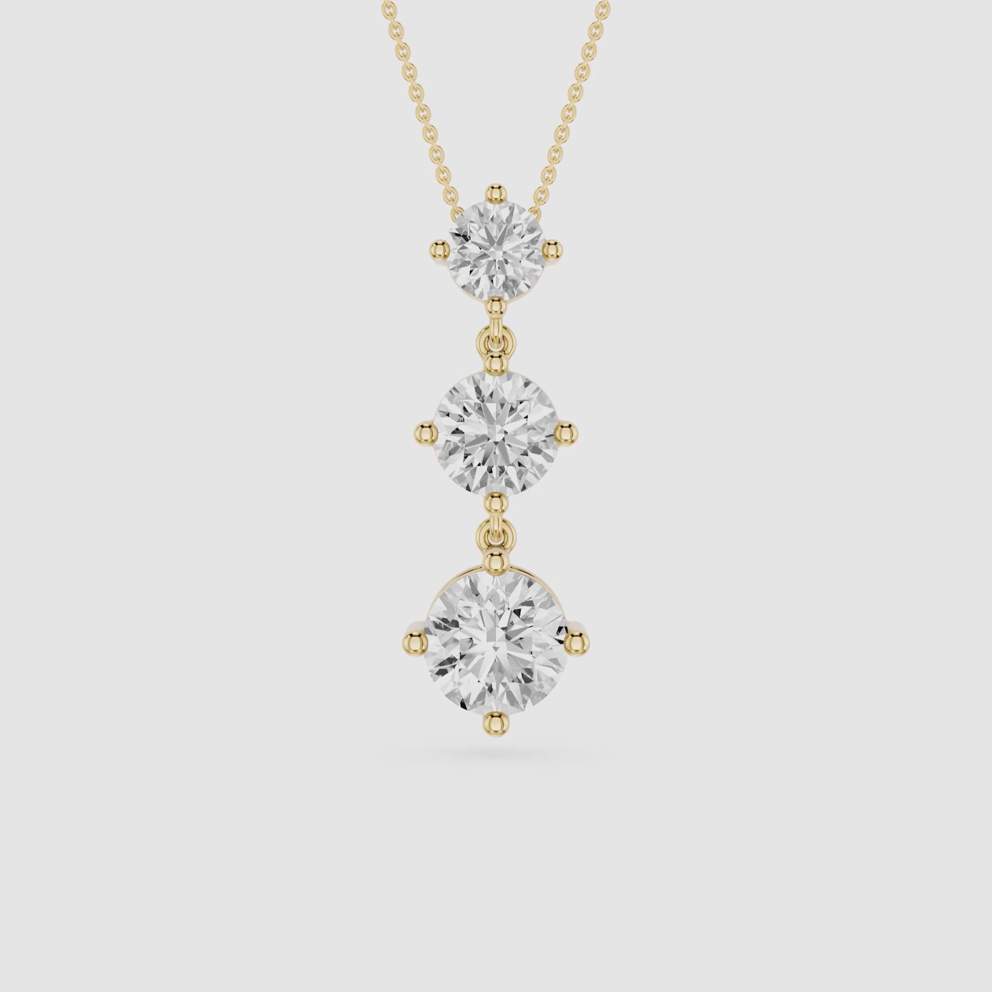 Three Stone Lab Grown Diamond Drop Pendant Necklace