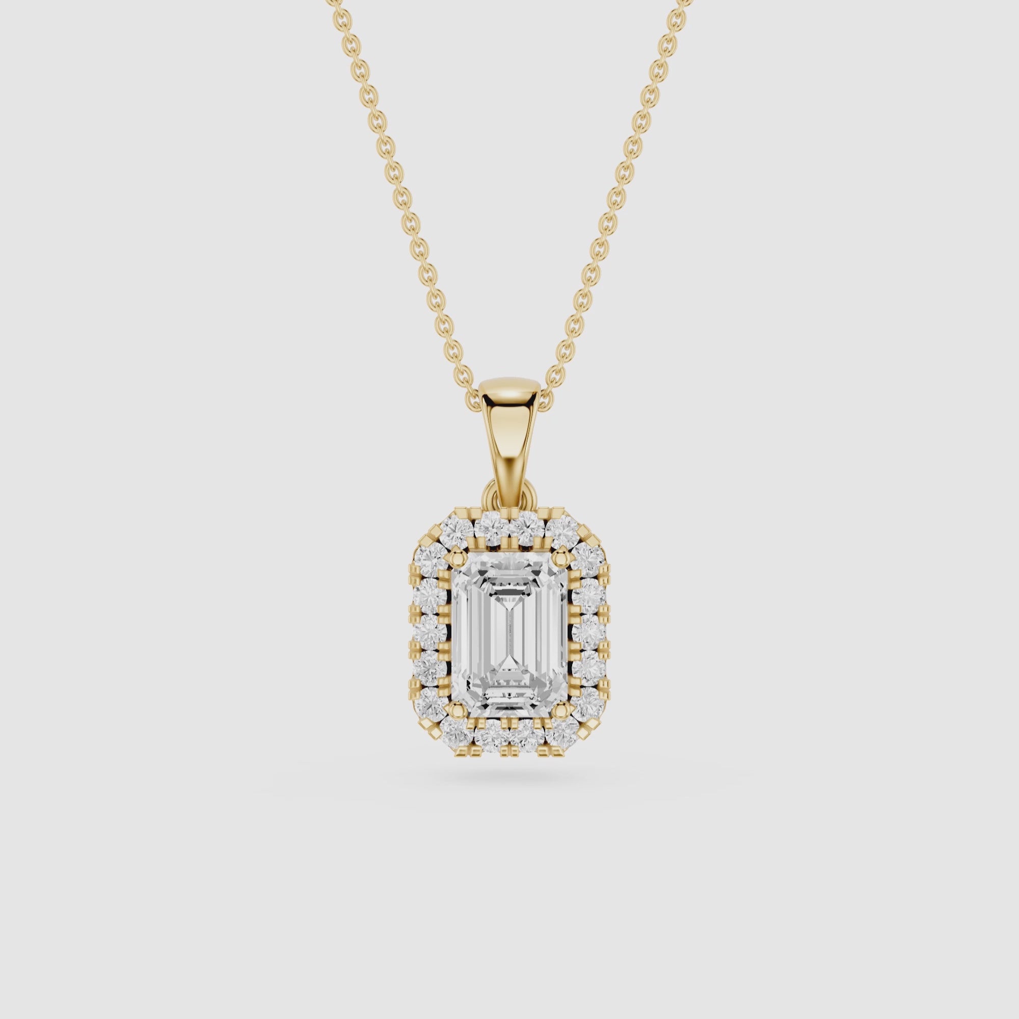 Emerald Lab Grown Diamond Halo Pendant Necklace