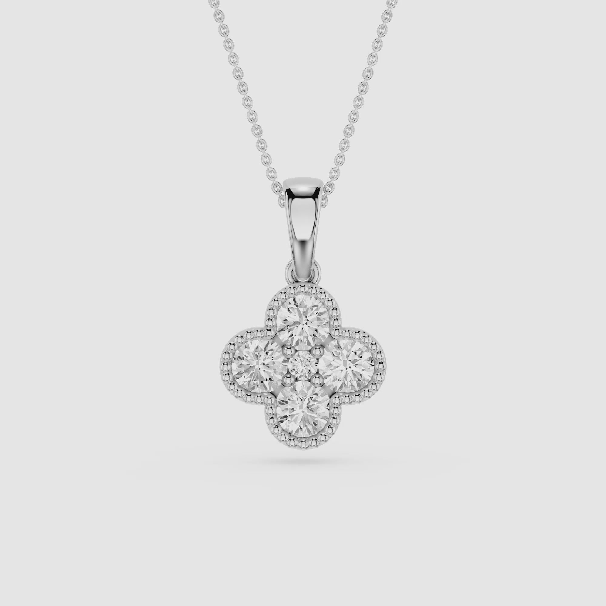 Round Lab Grown Diamond Clover Pendant Necklace