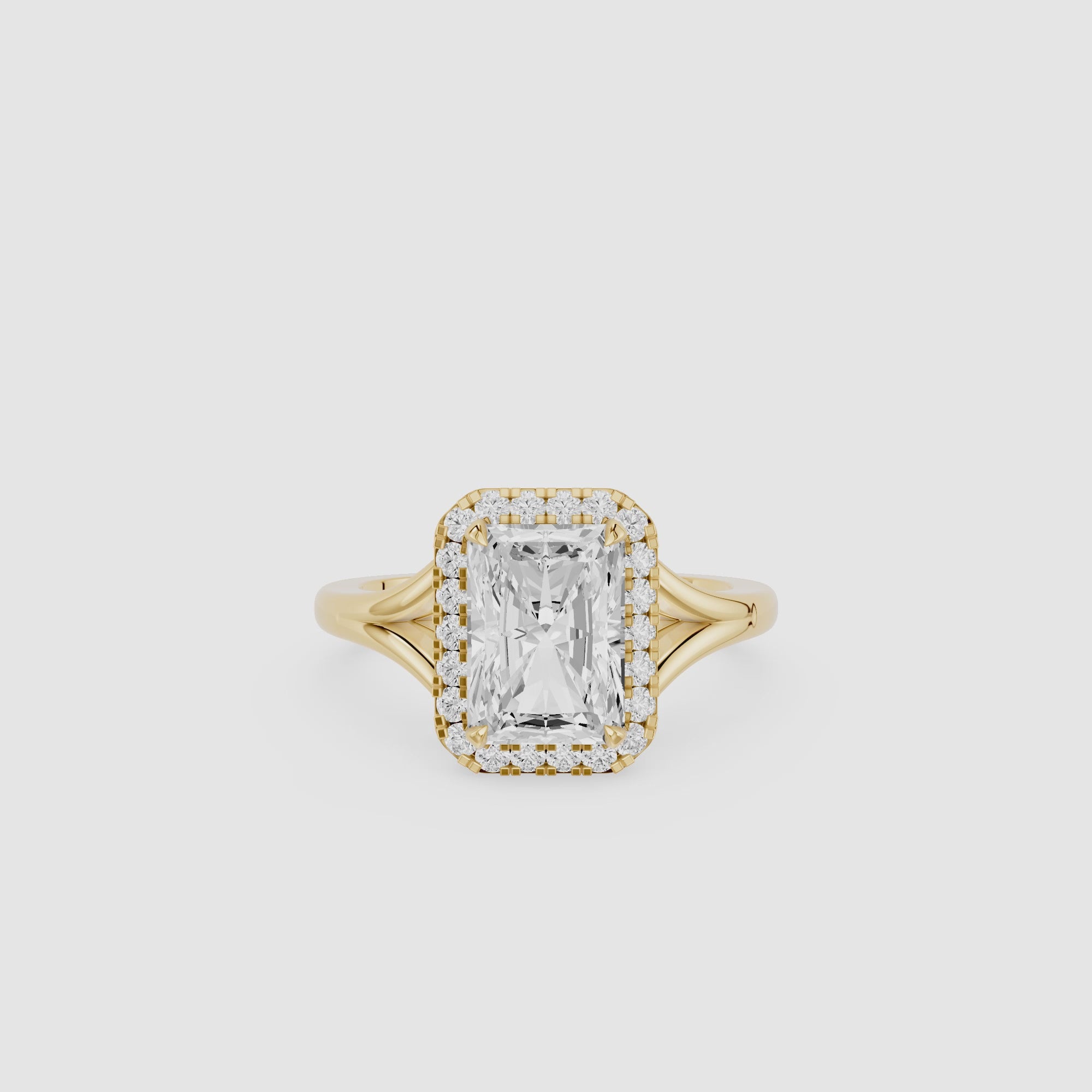 Radiant Cut Lab Diamond Halo Split Shank Ring