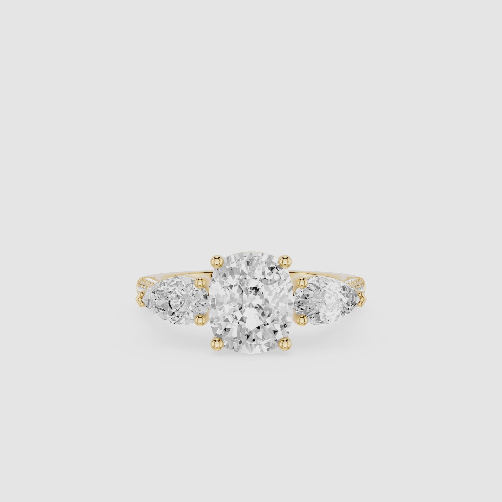 Cushion Cut Lab Diamond Three Stone Pear Ring
