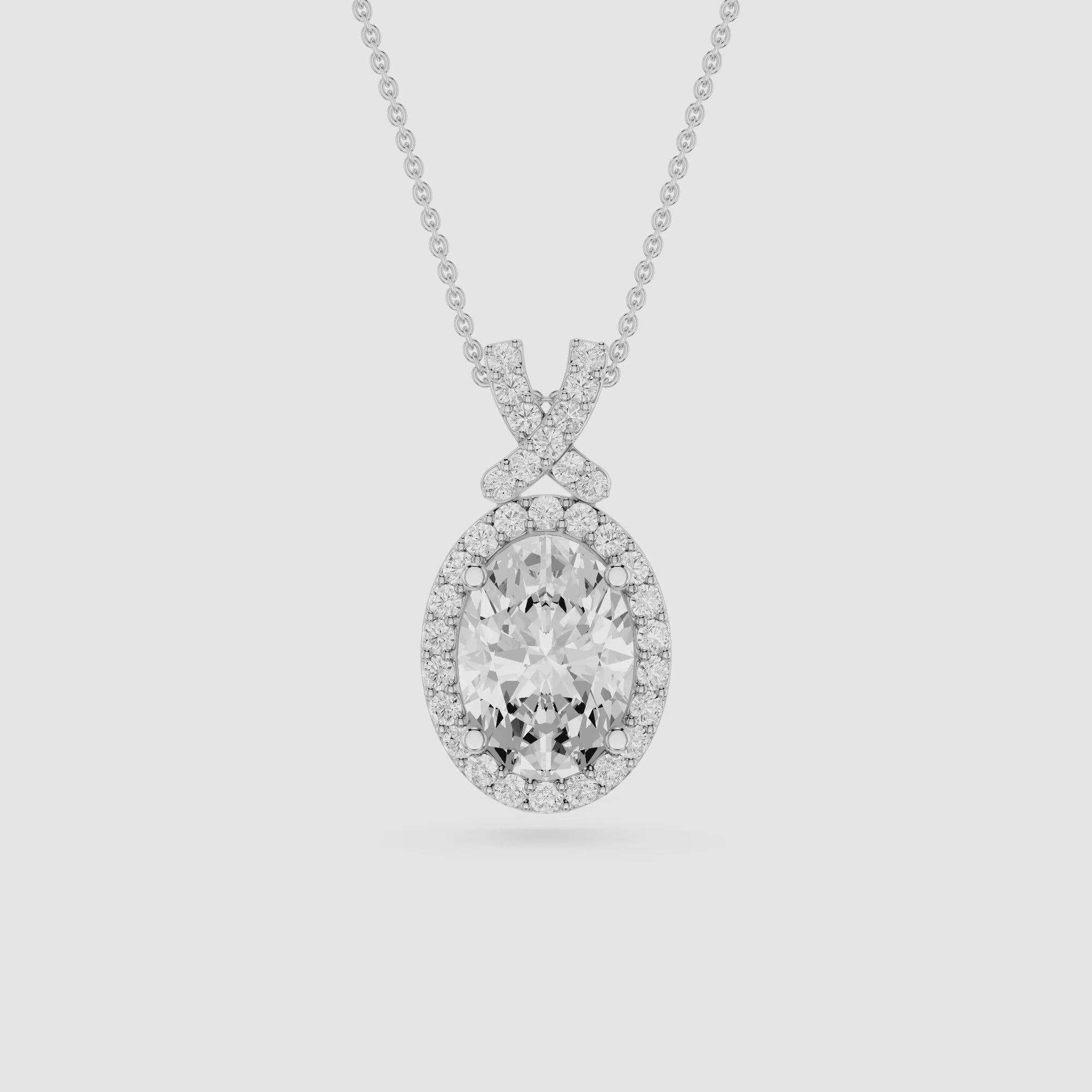 Oval Cut Lab Grown Diamond Infinity Halo Pendant Necklace