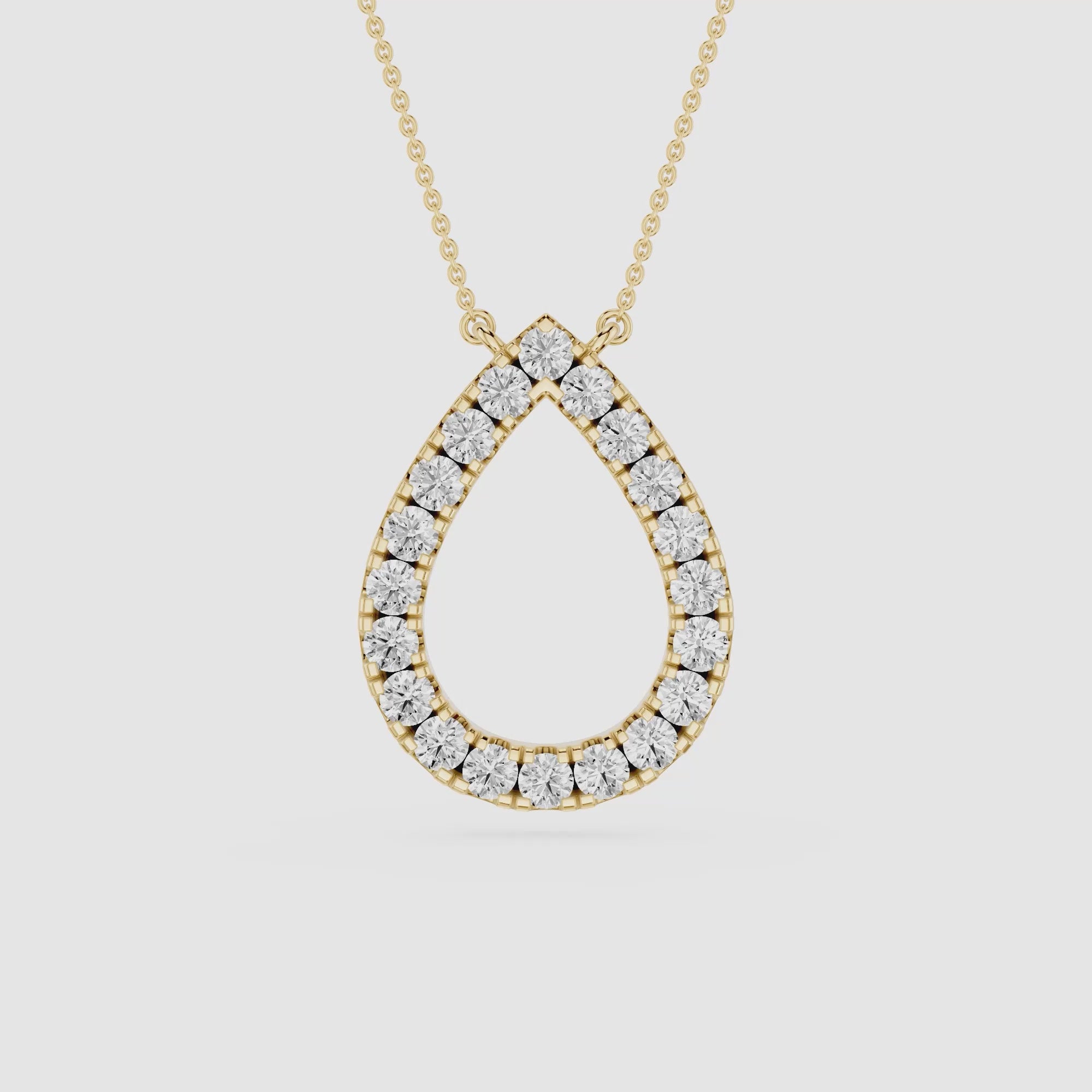 Round Lab Grown Diamond Open Teardrop Pendant Necklace