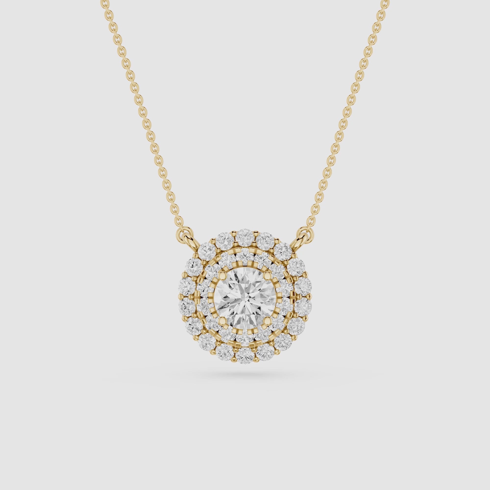 Round Lab Grown Diamond Double Halo Pendant Necklace