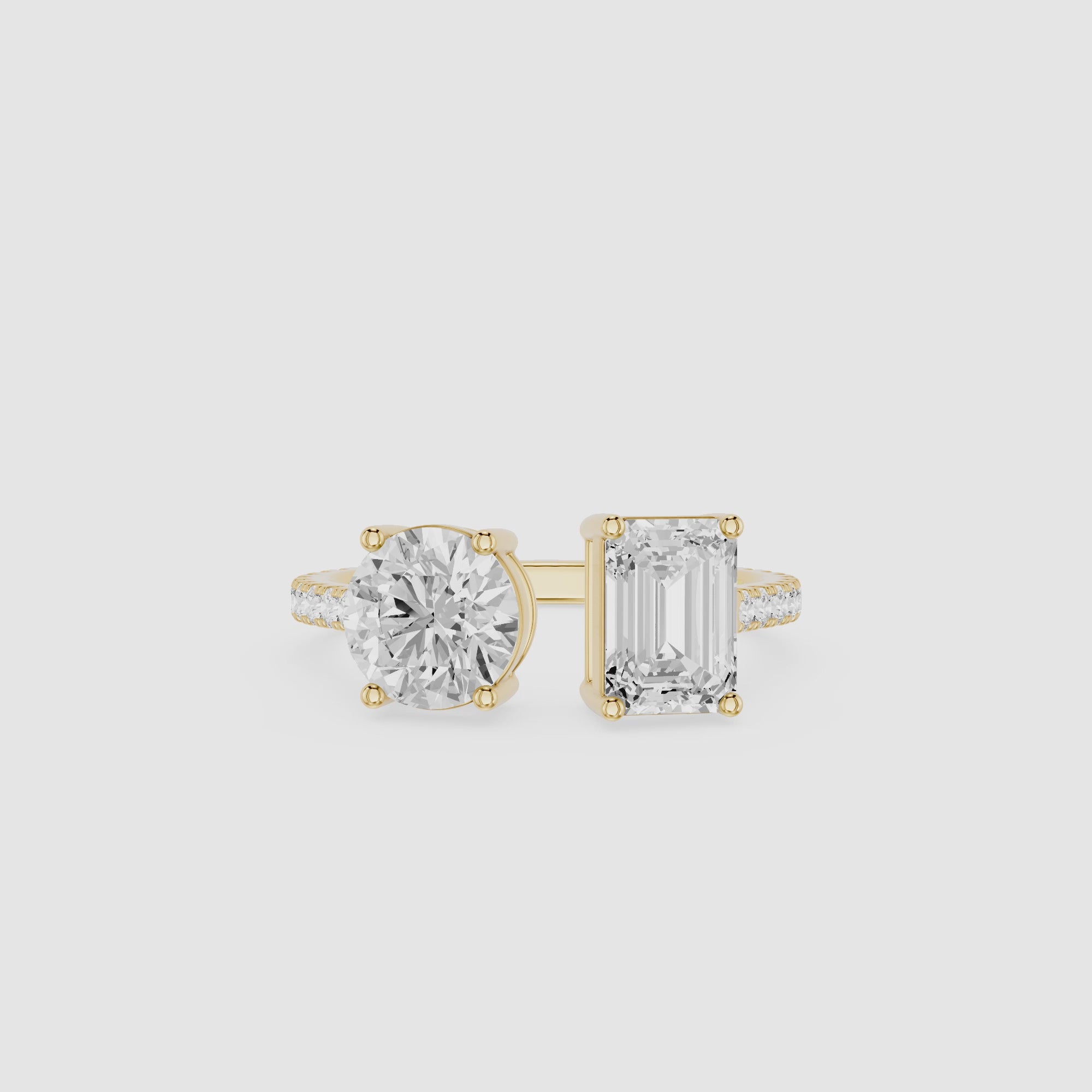 Round And Emerald Lab Grown Diamond Toi et Moi Accent Ring