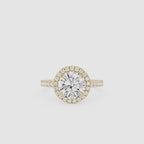 Round Cut Lab Grown Diamond Pave Halo Engagement Ring