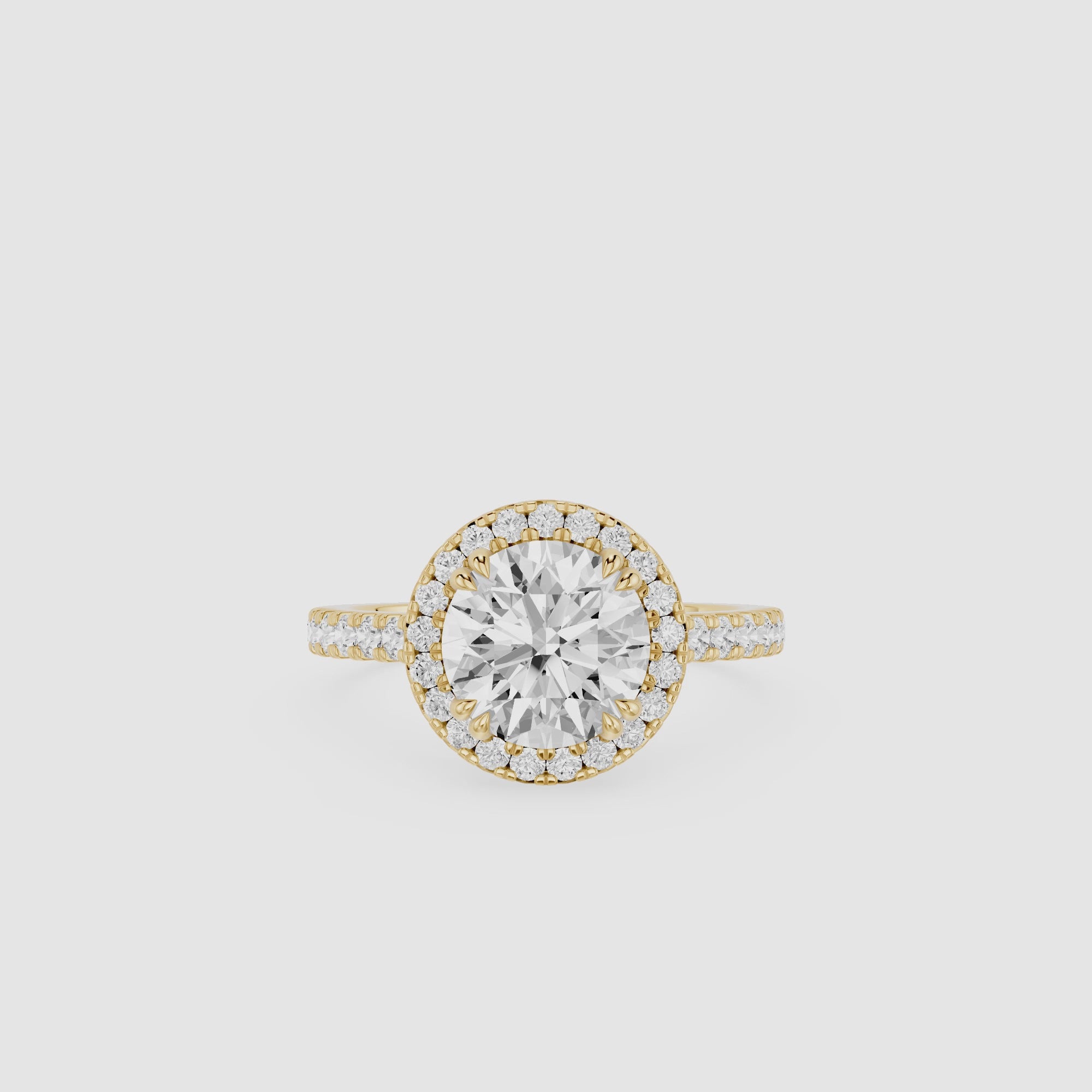 Round Cut Lab Grown Diamond Pave Halo Engagement Ring