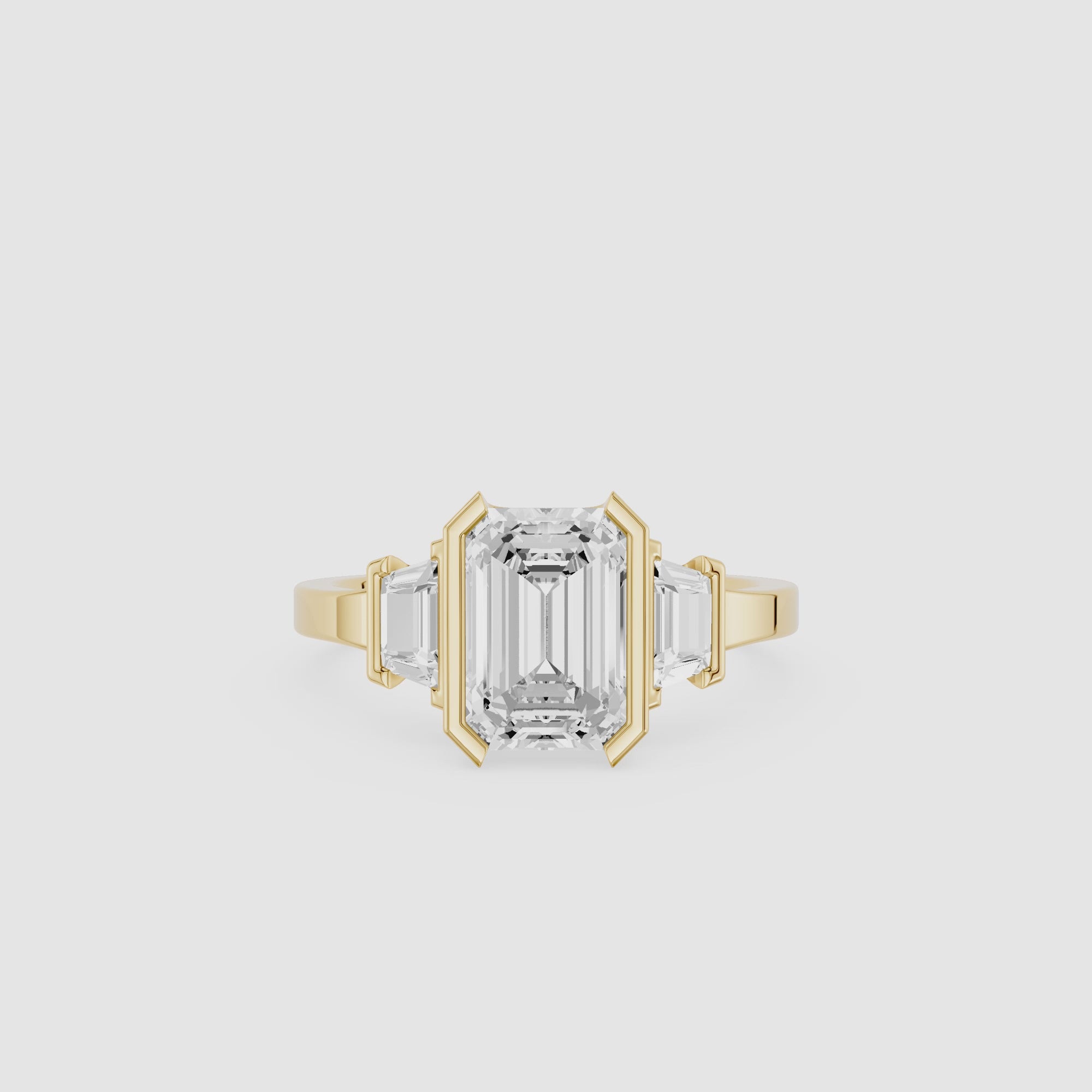 Emerald Cut Lab Diamond Three Stone Engagement Ring