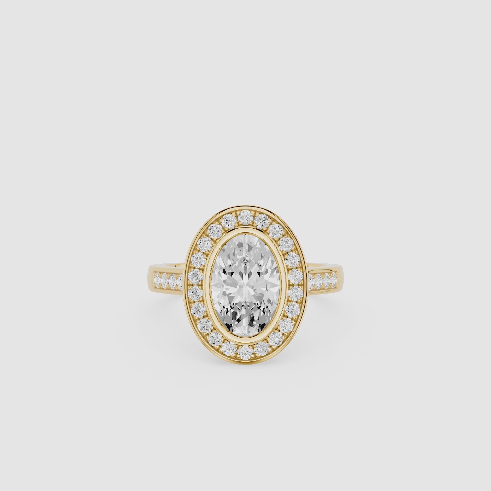 Oval Cut Lab Grown Diamond Bezel Halo Engagement Ring