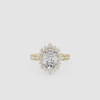 Oval Cut Lab Diamond Floral Halo Engagement Ring