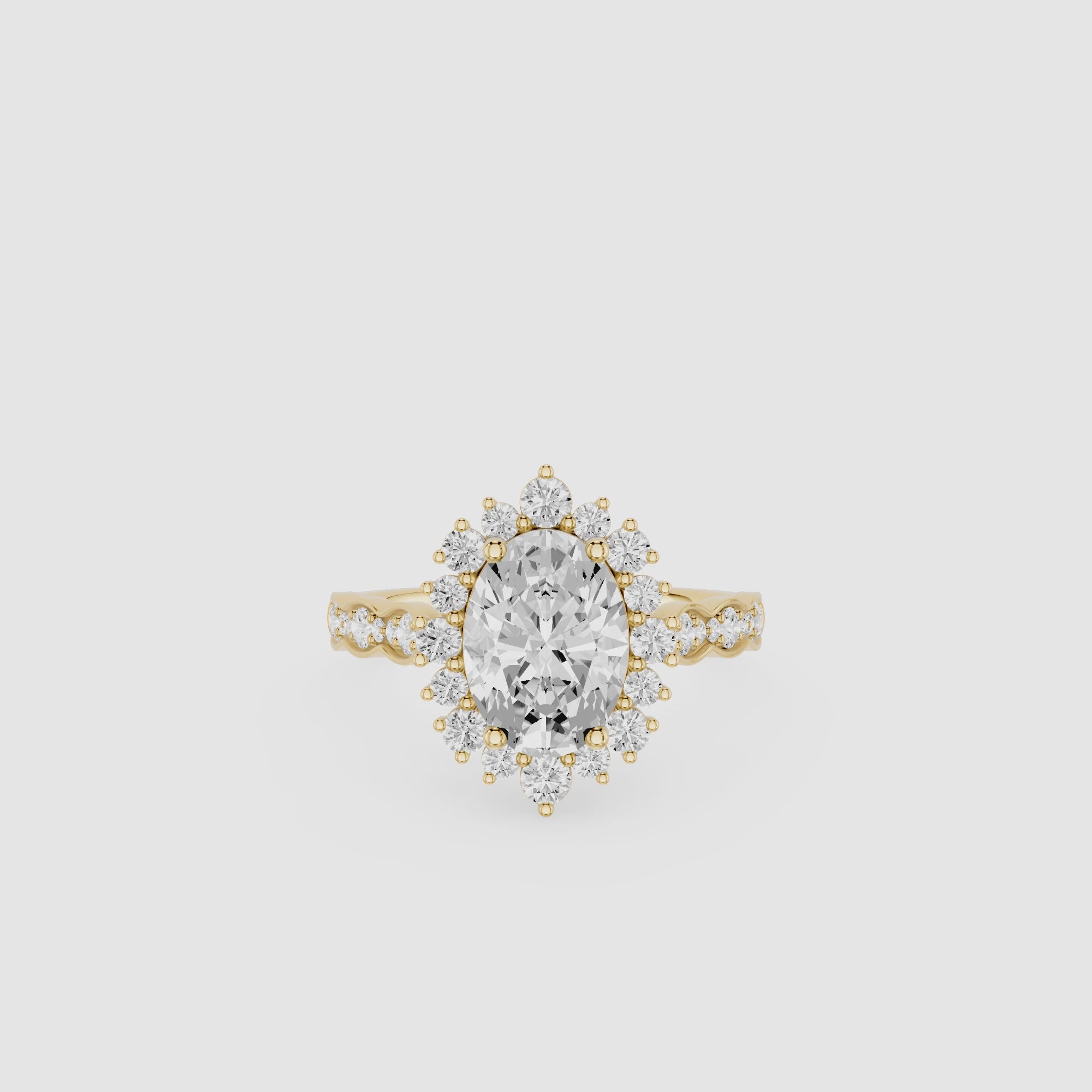 Oval Cut Lab Diamond Floral Halo Engagement Ring