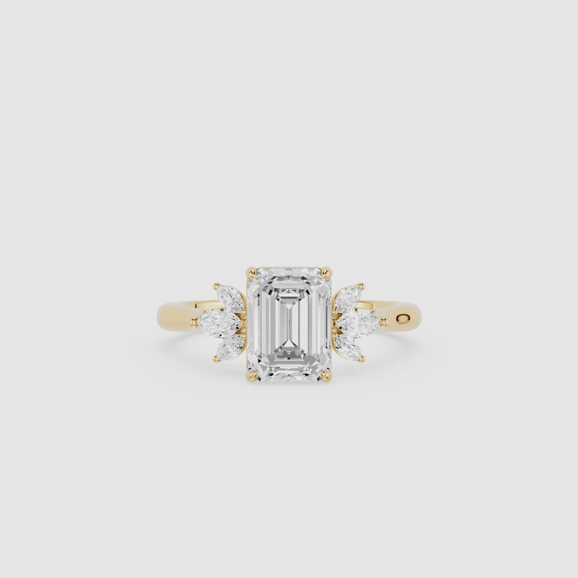 Emerald Cut Lab Grown Diamond Floral Accent Engagement Ring