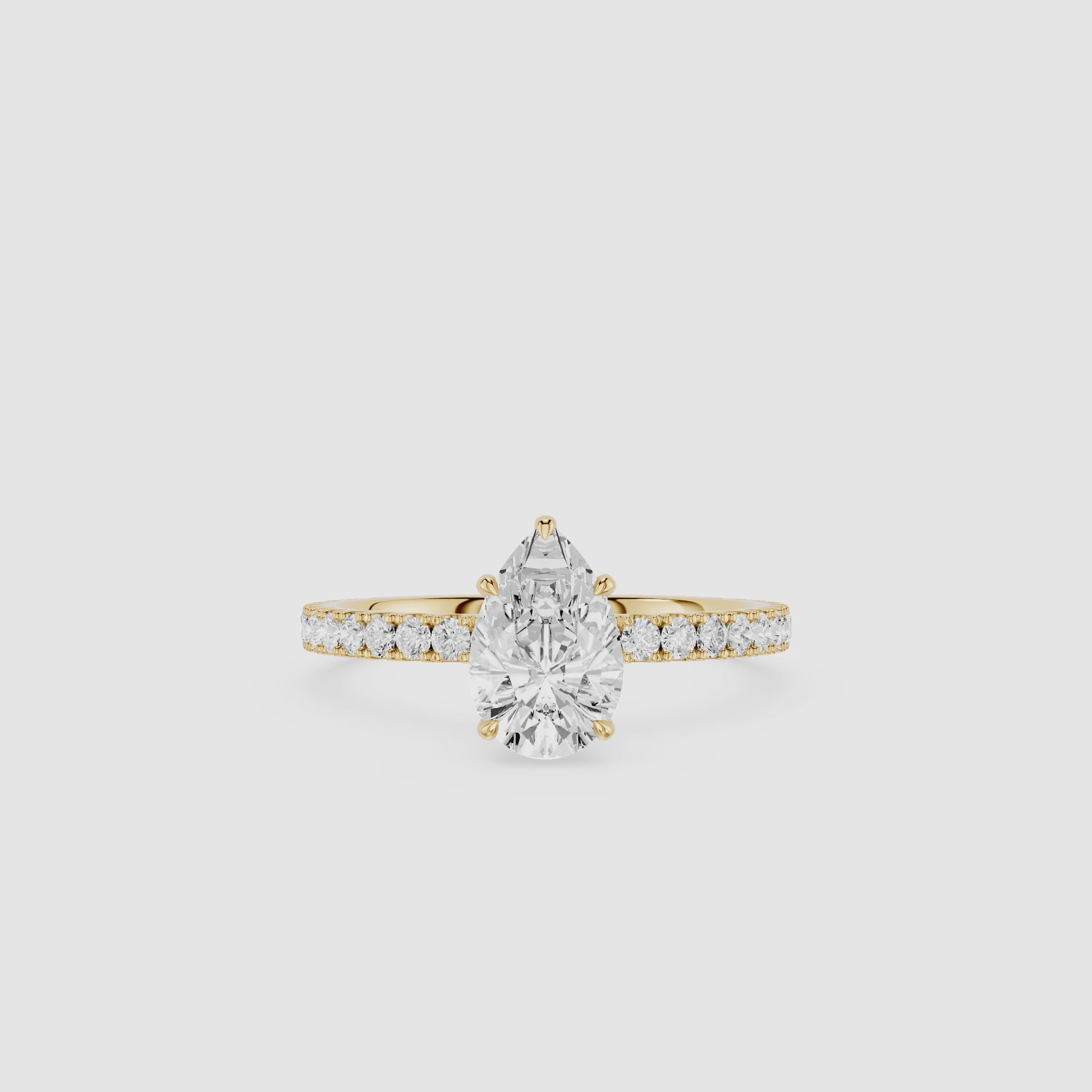 Pear Cut Lab Grown Diamond Hidden Halo Engagement Ring
