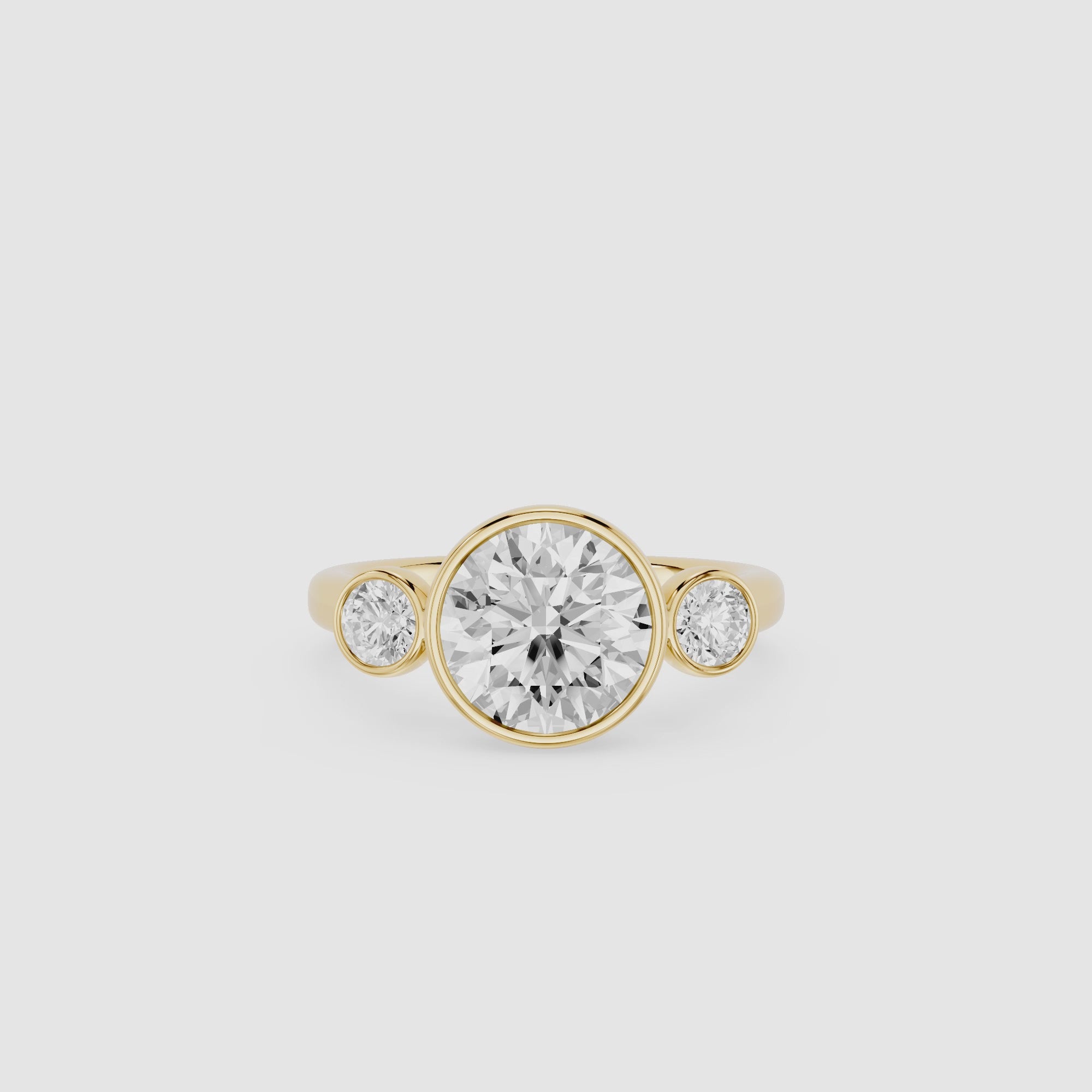 Round Lab Diamond Bezel Three Stone Ring