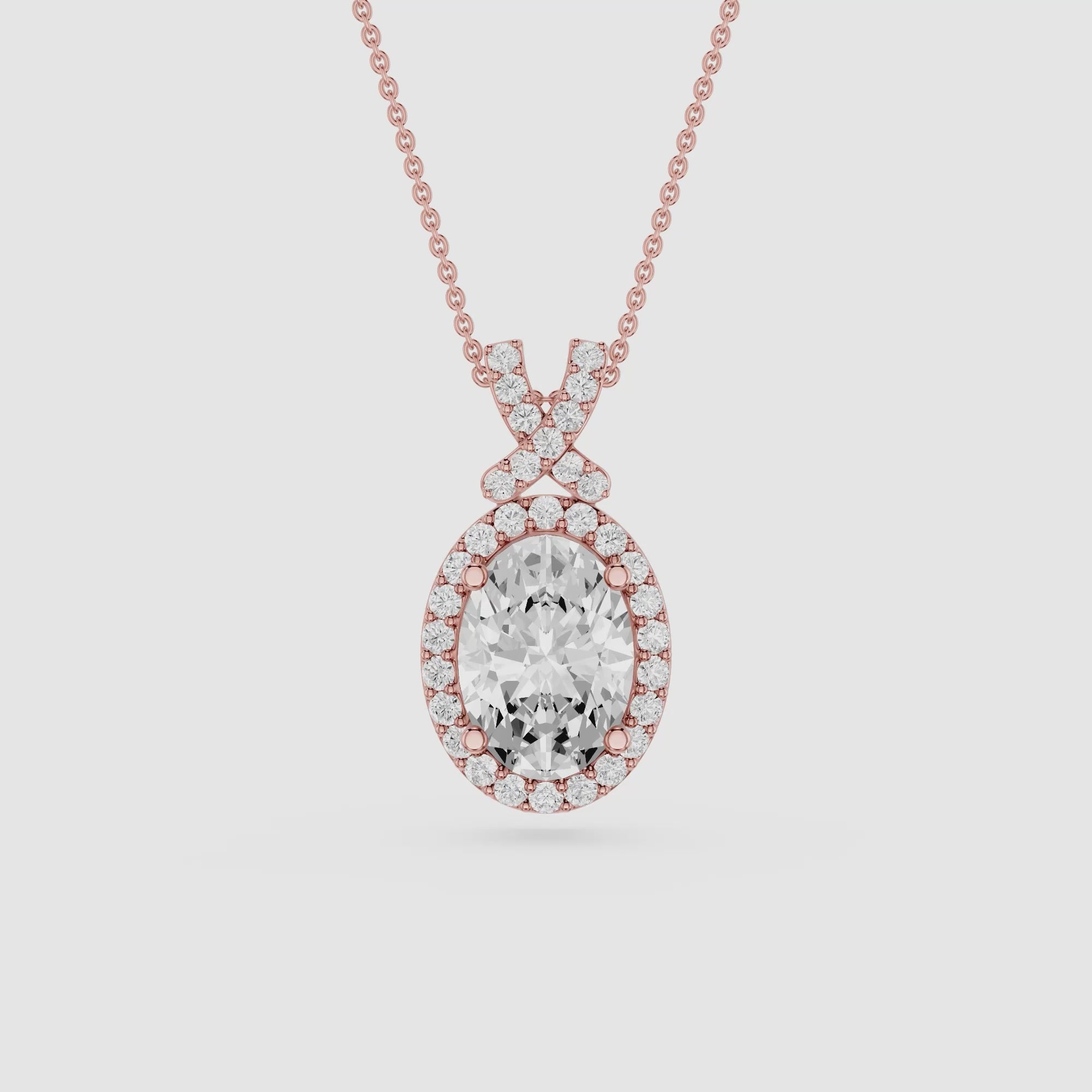 Oval Lab Grown Diamond Halo Pendant Necklace