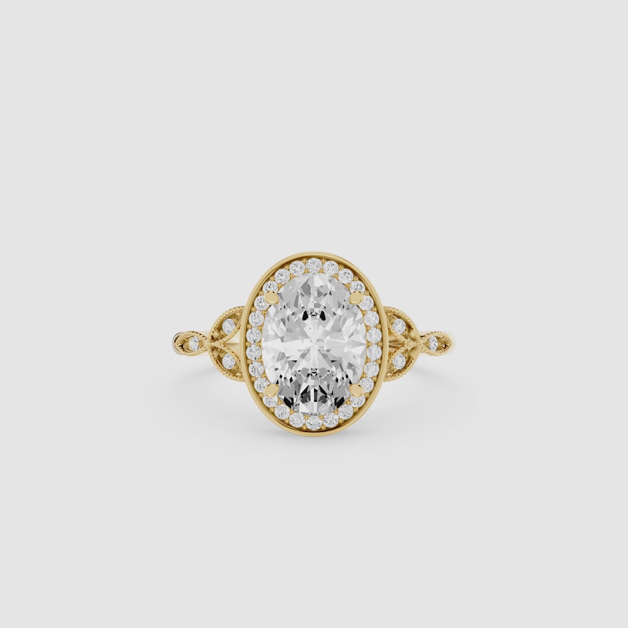 Oval Cut Lab Grown Diamond Halo Leaf Ring