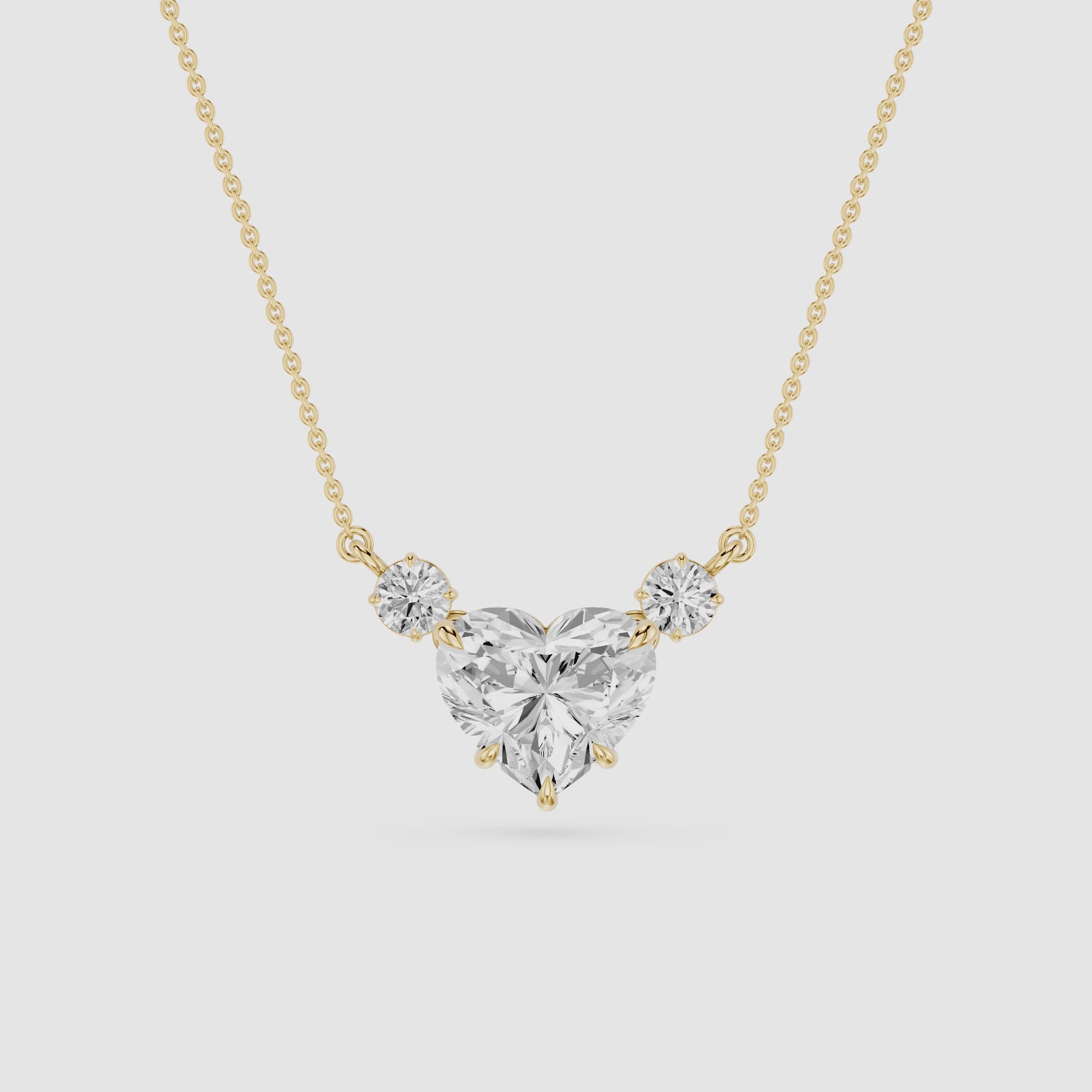 Heart Lab Grown Diamond Three Stone Pendant Necklace