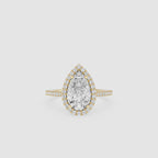 Pear Cut Lab Diamond Halo Engagement Ring Pave Band