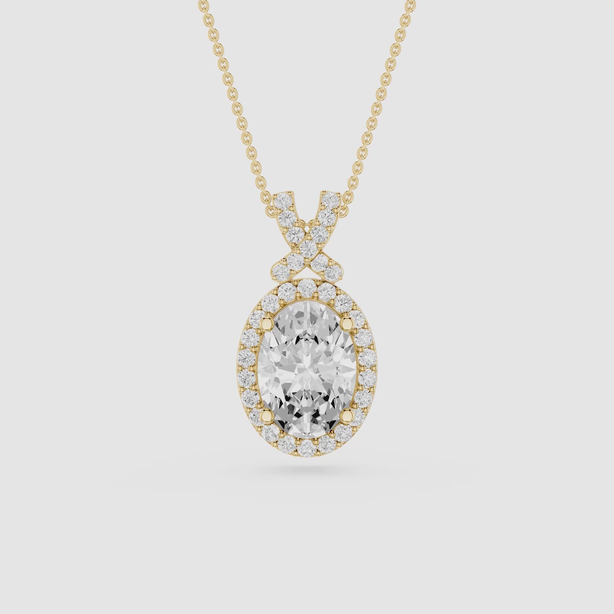 Oval Lab Grown Diamond Halo Pendant Necklace