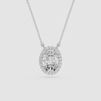 Oval Cut Lab Grown Diamond Halo Pendant Necklace